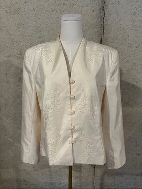 Vintage Ivory Embroidered Blazer | Sag Harbor | Bridalcore Minimalist | Size 16